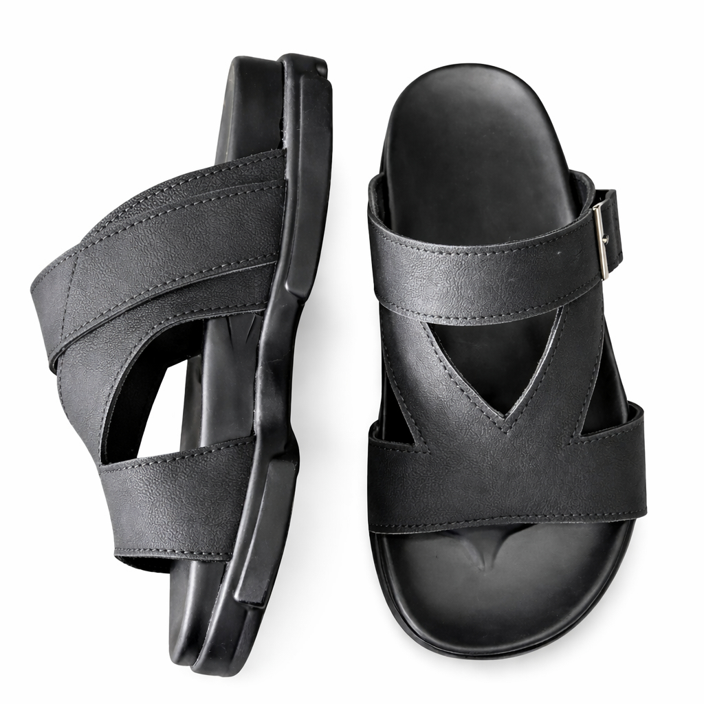 Mens Black Dual Strap Comfort Slide Sandals